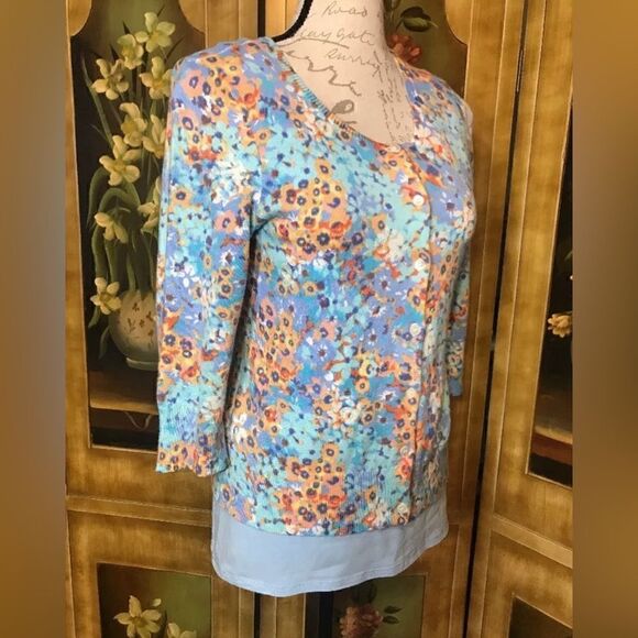 J Jill Delight in the Details Floral Blue 3/4 Sleeve Cardigan Tank Set - XS / M - Picture 5 of 8